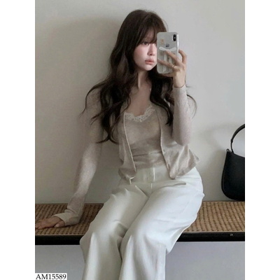 AM15589 ÁO DÀI TAY PHỐI CỔ REN