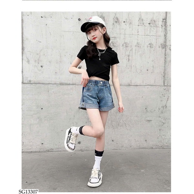 SG13307 SET ÁO THUN MIX SHORT JEAN GẤP GẤU
