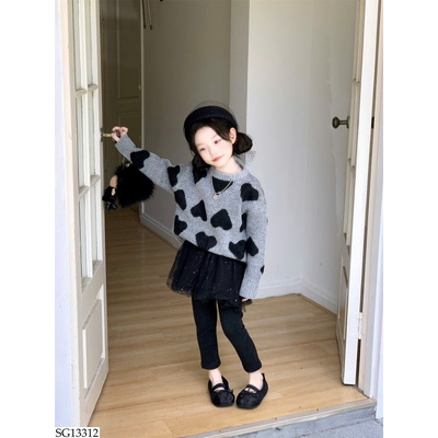 SG13312 SET ÁO LEN TRÁI TIM MIX QUẦN LEGGING