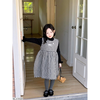 SG13320 SET ÁO LEN MIX VÁY KẺ CARO BG