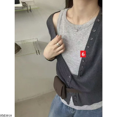 SM3918 SET ÁO CARDIGAN PHỐI ÁO BA LỖ NỮ