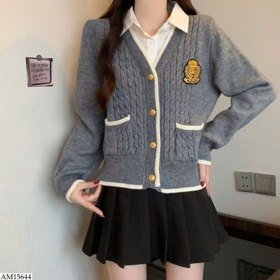 AM15644 ÁO CARDIGAN PHÔI CỔ SƠ MI CHO NỮ