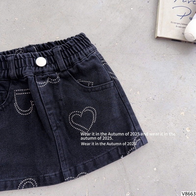 V8663 CHÂN VÁY JEANS CHỮ A ĐÍNH TRÁI TIM T&QKIDS