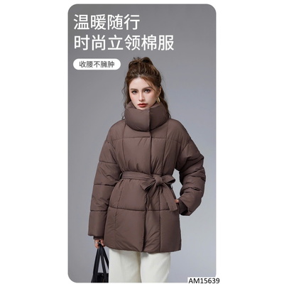 AM15639 ÁO KHOÁC PHAO CỔ ĐỨNG THẮT ĐAI NỮ