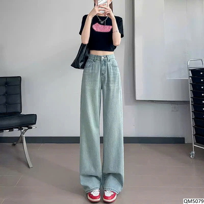 QM5079 QUẦN JEANS SUÔNG TRƠN NỮ