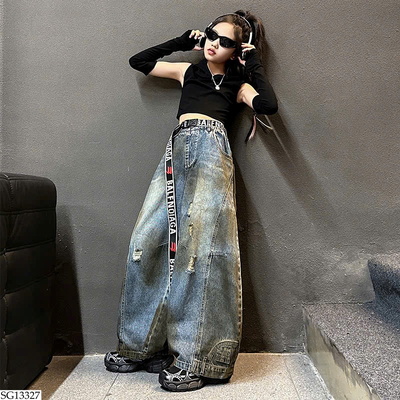 SG13327 SET ÁO CROPTOP MIX QUẦN JEAN RÁCH BG