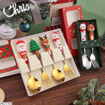 PK11763 BỘ 4 THÌA INOX HOẠT TIẾT GIÁNG SINH