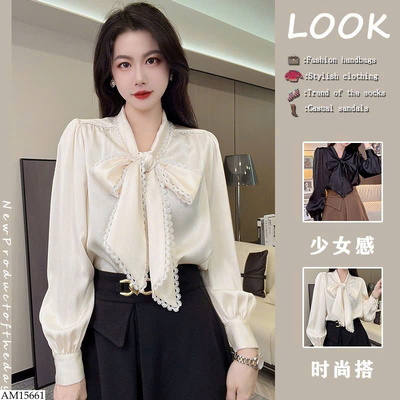 AM15661 ÁO SƠ MI THẮT NƠ CHO NỮ