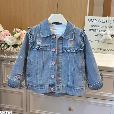 AG8472 ÁO KHOÁC JEANS CÚC HỒNG BÉ GÁI
