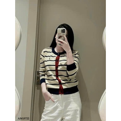 AM15722 ÁO LEN CARDIGAN KẺ CHO NỮ