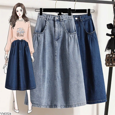 VM3324 CHÂN VÁY JEAN CHỮ A LƯNG CAO