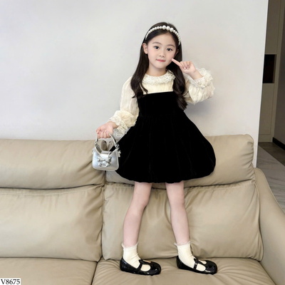 V8675 VÁY NHUNG GIẢ 2 MẢNH CHO BÉ GÁI