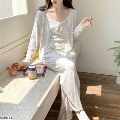 SM3944 BỘ PIJAMA KÈM KHOÁC CHẤM BI CHO NỮ
