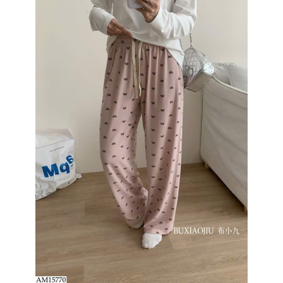AM15770 QUẦN SUÔNG HỌA TIẾT NƠ CẠP CHUN NỮ