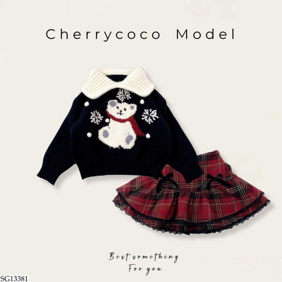 SG13381 SET ÁO LEN GẤU MIX CV KẺ CHERRYCOCO
