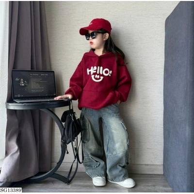 SG13389 SET ÁO HOODIE QUẦN JEANS CÁ TÍNH BÉ GÁI