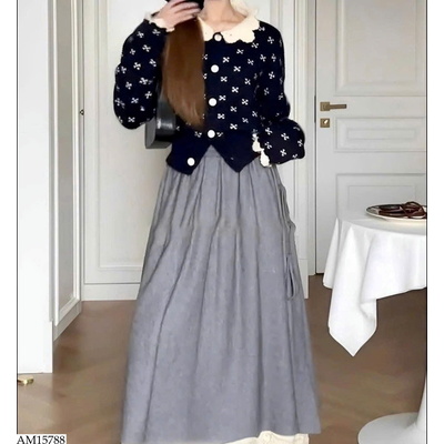 AM15788 ÁO LEN CARDIGAN HỌA TIẾT CỔ BÈO NỮ