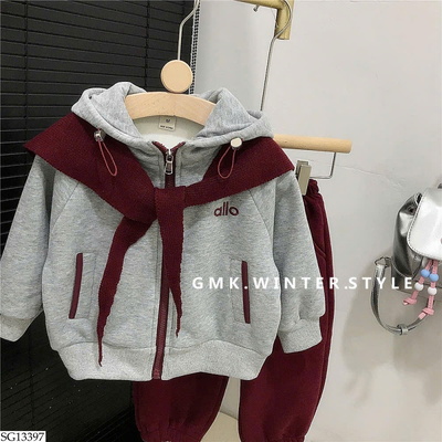 SG13397 BỘ KHOÁC NỈ PHỐI KHĂN LEN BG