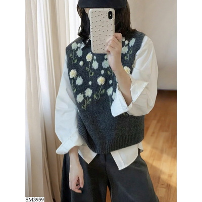 SM3959 SET ÁO SƠ MI MIX GILE LEN HOA ANNA