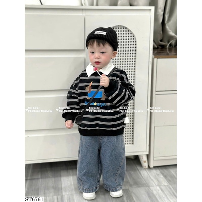 ST6761 SET ÁO TAY DÀI KẺ SỌC PHỐI QUẦN JEANS BÉ TRAI