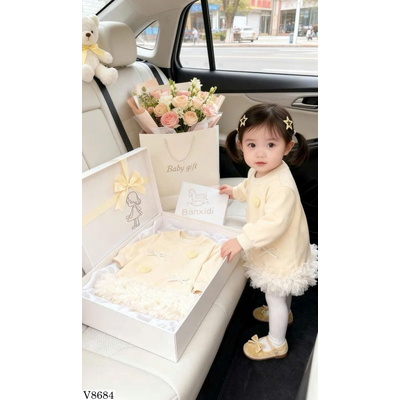 V8684 VÁY NỈ CHÂN VÁY PHỐI VOAN NINGLI