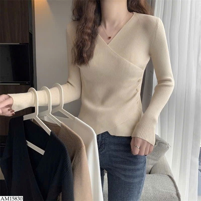 AM15830 ÁO DỆT KIM CỔ VẠT CHÉO