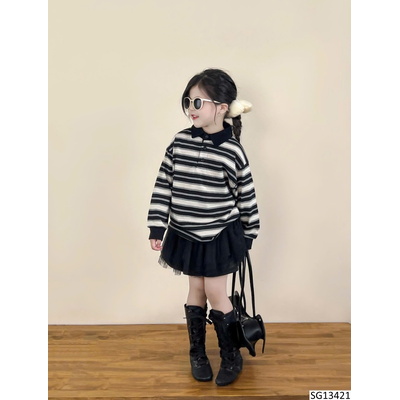 SG13421 SET ÁO THUN KẺ CỔ POLO MIX CHÂN VÁY BG