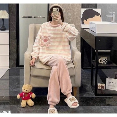 SM3973 BỘ NGỦ MÙA ĐÔNG KẺ SỌC GẤU DÂU