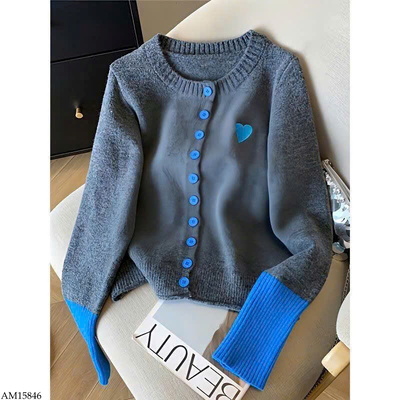 AM15846 ÁO LEN CARDIGAN TIM MÀU NỔI