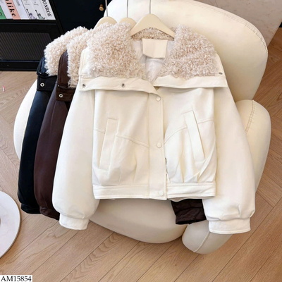 AM15854 ÁO KHOÁC DA CỔ LÔNG CHO NỮ giá mới