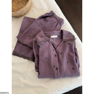 SM3974 BỘ PIJAMA TÍM PHỐI REN
