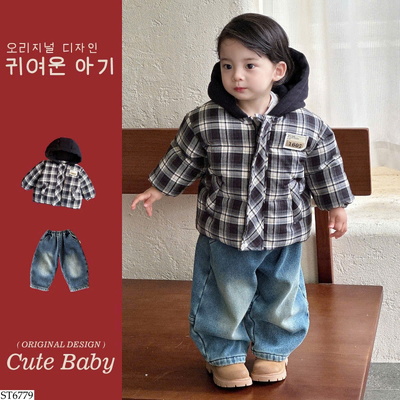 ST6779 SET ÁO KHOÁC KẺ MIX QUẦN JEAN 