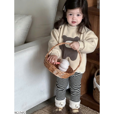 SG13452 SET ÁO NỈ GẤU MIX QUẦN LEGGING KẺ