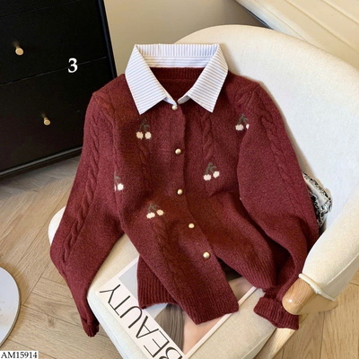 AM15914 ÁO LEN CHERRY CỔ SƠ MI