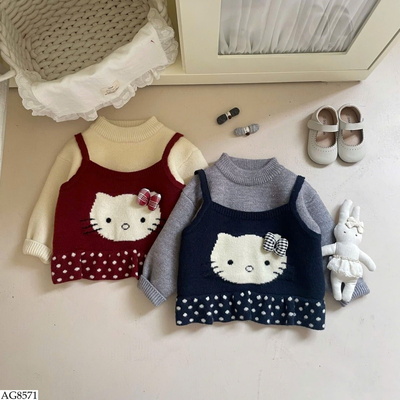 AG8571 ÁO LEN KITTY GIẢ 2 MẢNH BG