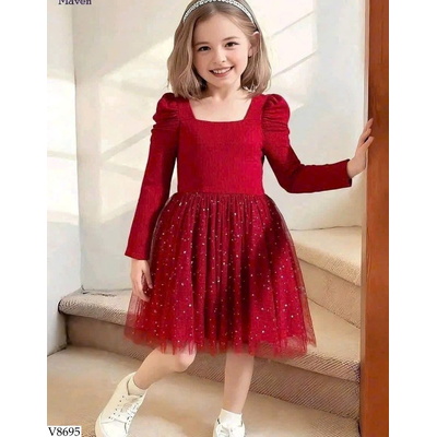 V8695 VÁY CÔNG CHÚA PHỐI VOAN LITTLE MAVEN