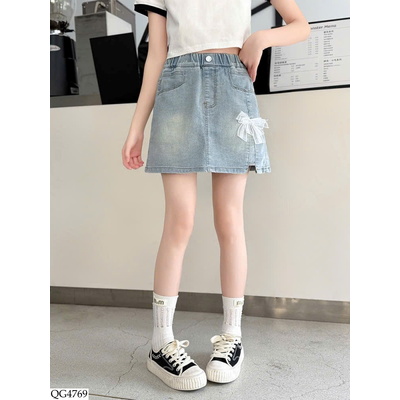 QG4769 QUẦN JEAN GIẢ VÁY ĐÍNH NƠ BG