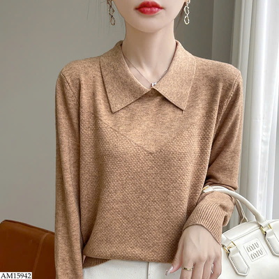 AM15942 ÁO LEN CỔ BẺ POLO CHO NỮ