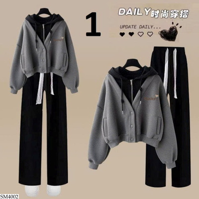 SM4002 SET BỘ ÁO SWEATER CÓ MŨ MIX QUẦN SUÔNG
