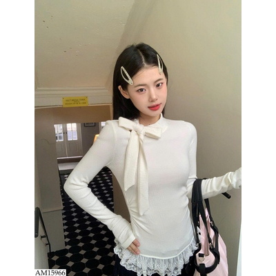 AM15966 ÁO DÀI TAY CỔ NƠ PHỐI REN GẤU 