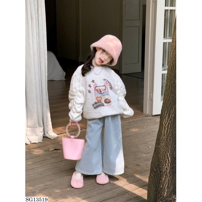 SG13519 SET NỈ ÁO TAY PHỒNG PHỐI QUẦN JEANS BG