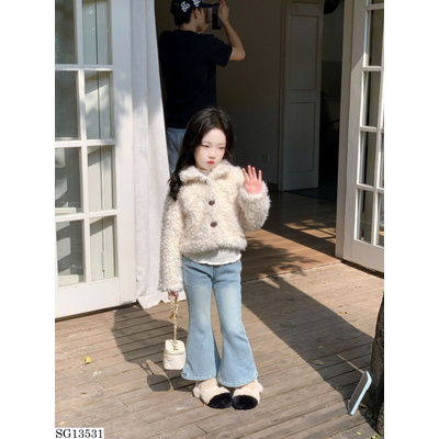 SG13531 SET ÁO KHOÁC LÔNG PHỐI QUẦN JEANS BG