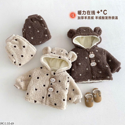 SG13549 SET ĐỒ LÔNG CHẤM BI MŨ GẤU BG