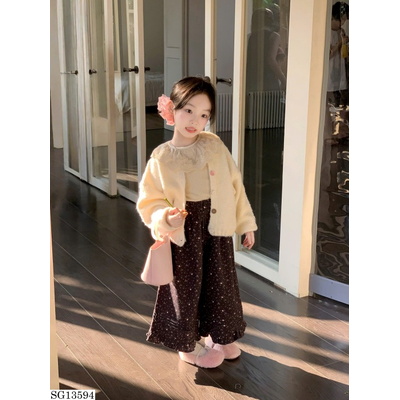 SG13594 SET CARDIGAN PHỐI VÁY CHẤM BI BG