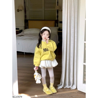 SG13579 ÁO NỈ CHỮ PHỐI CHÂN VÁY CHO BÉ GÁI