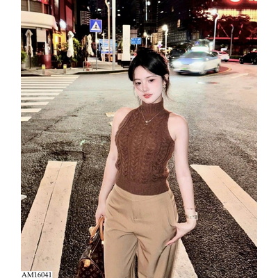AM16041 ÁO LEN CỔ YẾM NỮ