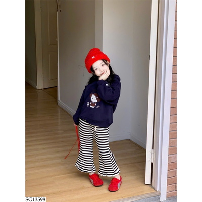 SG13598 SET ÁO KITTY MIX QUẦN LOE KẺ BG