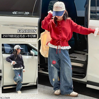 SG13608 SET ÁO LEN MIX QUẦN JEAN THÊU BG