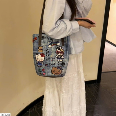 TM6764 TÚI VẢI DENIM HỌA TIẾT HELLO KITTY
