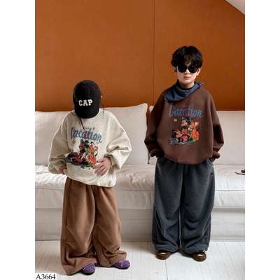 A3664 ÁO NỈ DÀY CỔ TRÒN IN HÌNH CUTE CHO BÉ